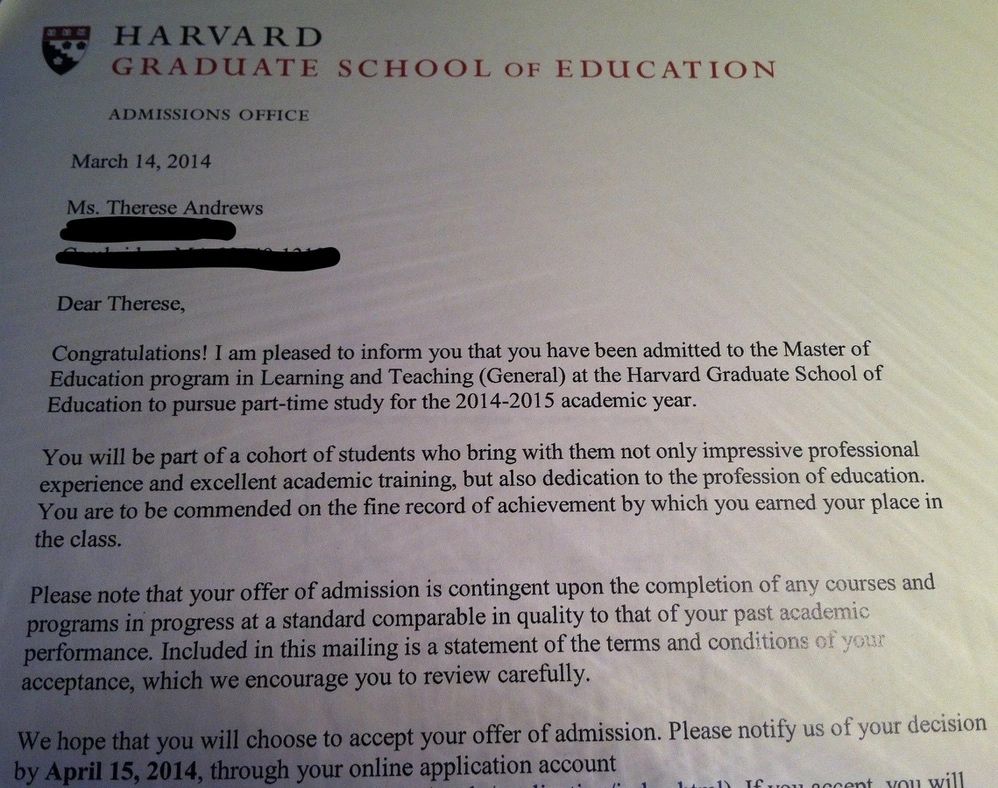 college acceptance letter harvard