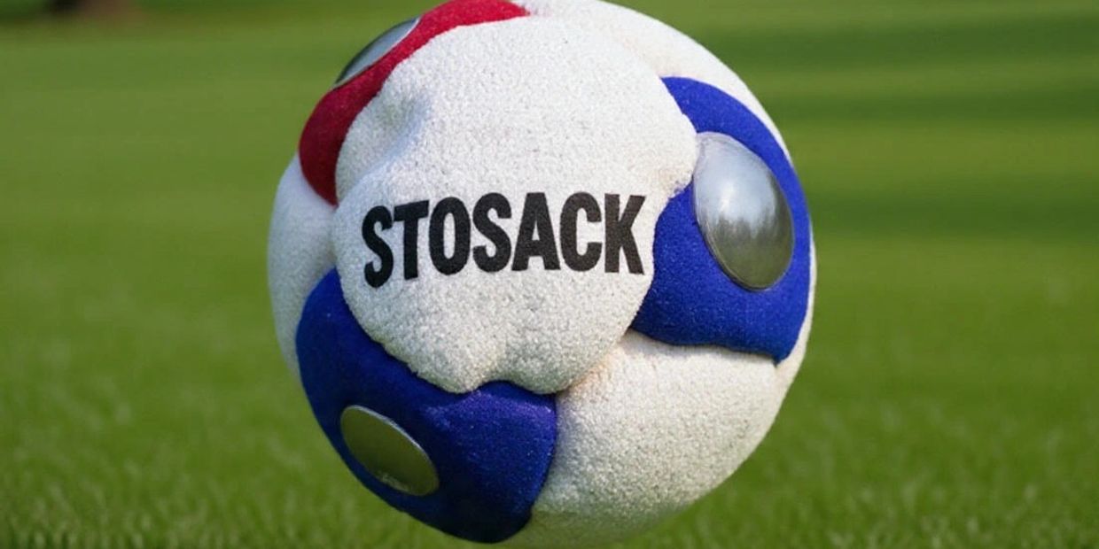 A colorful Stosack ball on grass, used for skill training.