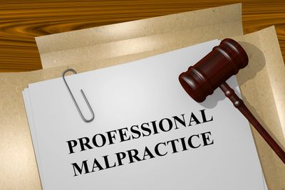 A legal document titled 'Professional Malpractice' with a judge's gavel.