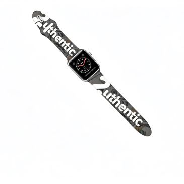 Smartwatch with a black camouflage strap labeled 'Authentic'.