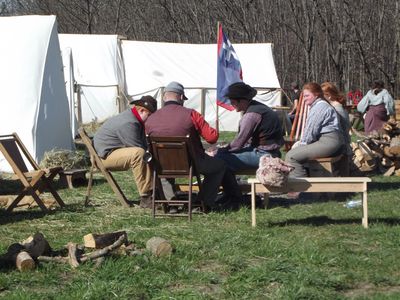 Reenactors around a table, Warrensburg event.  &copy; Bill Wayne, 