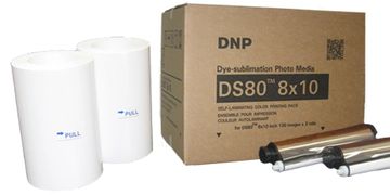 Kit de papel y tinta para impresora fotográfica DNP DS80 media. Disponible en 8x10" y 8x12".

