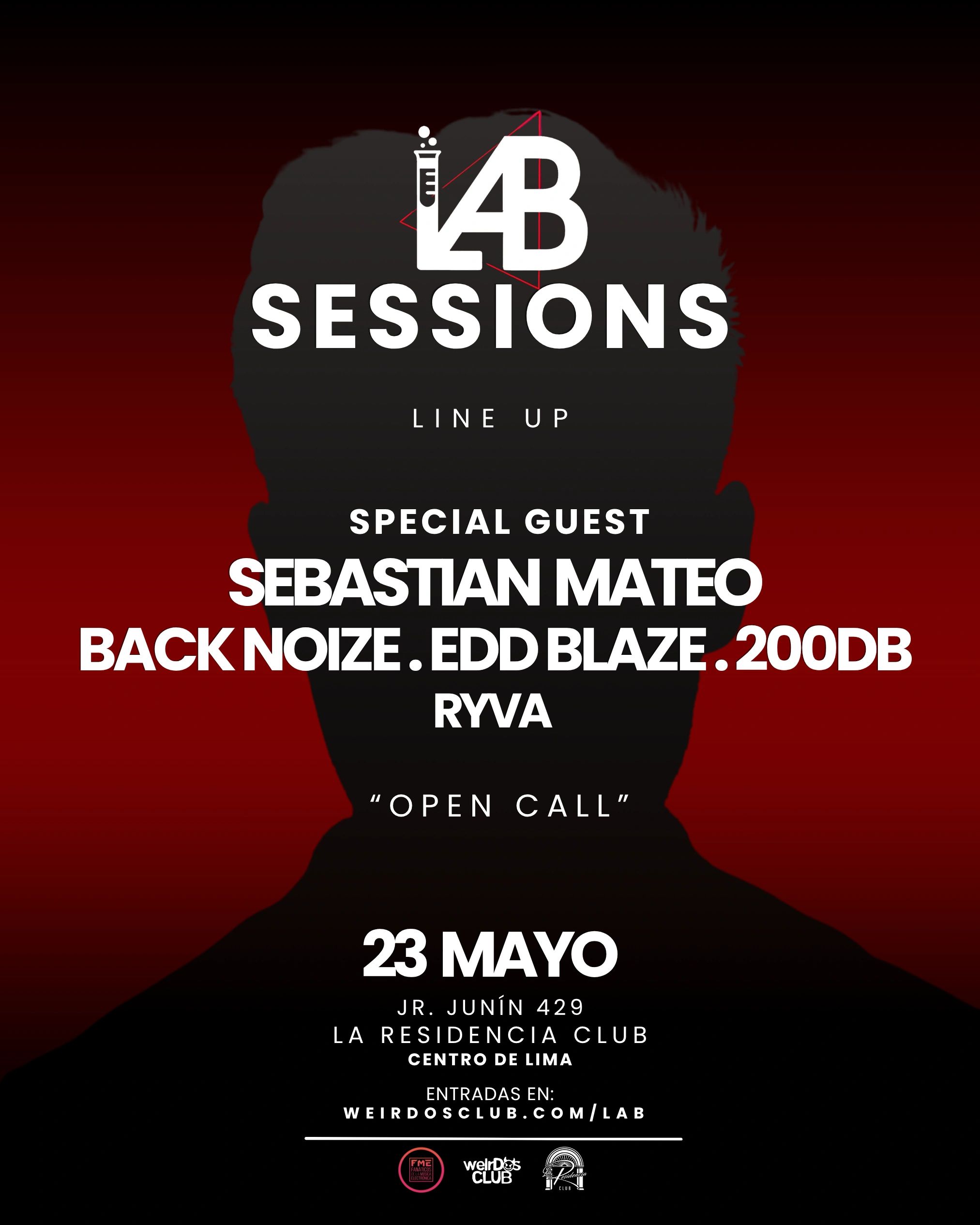 LAB Sessions event poster featuring Sebastian Mateo and others on May 23 in Lima.