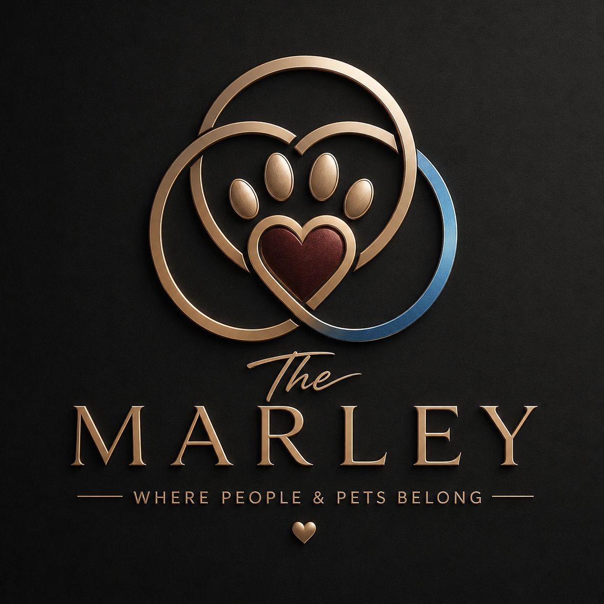 Elegant logo for The Marley with pet and heart motifs.