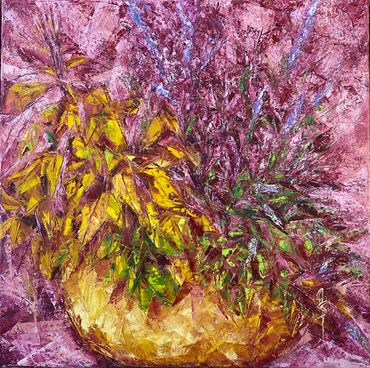 Pink and yellow floral gallery painting