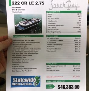 South Bay 222
boat for sale lake hopatcong
salt water boat 
south shore marine
pontoon for sale