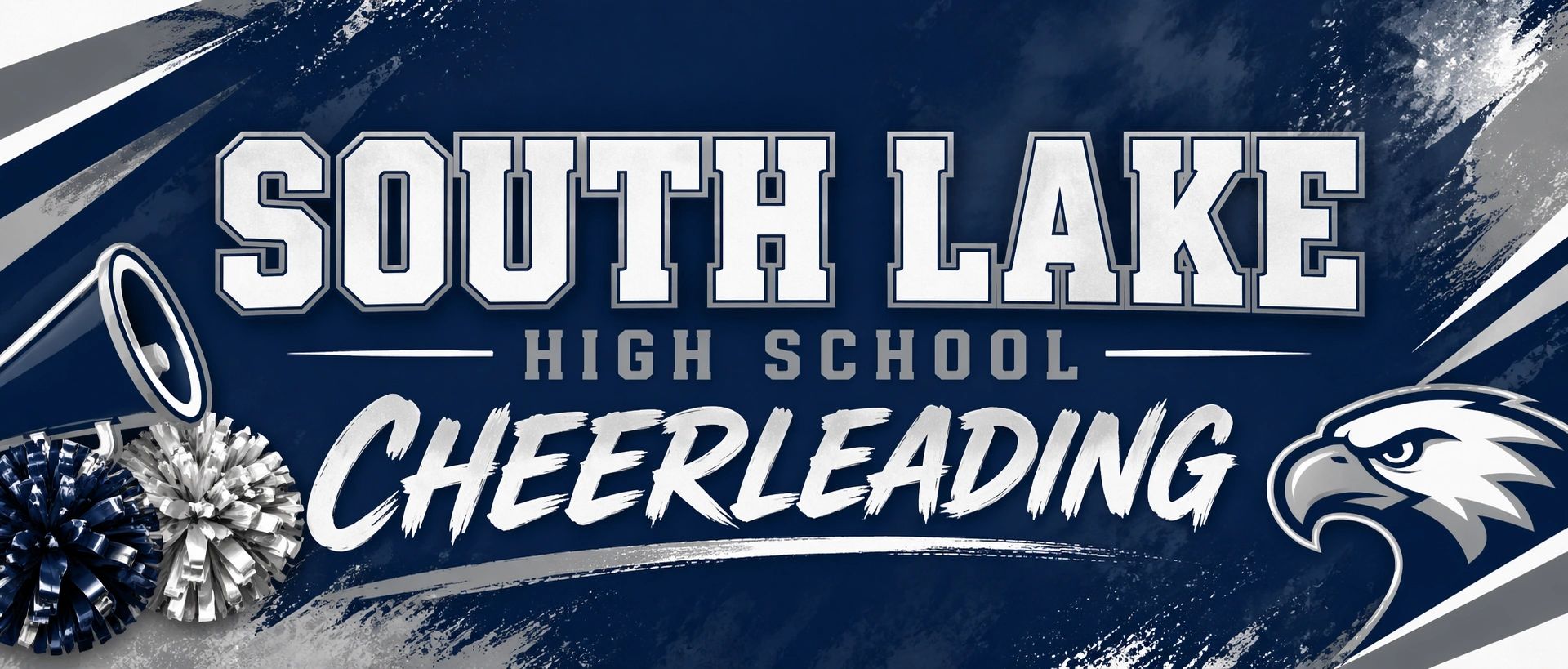 South Lake High School Cheerleading logo with eagle and pom-poms.