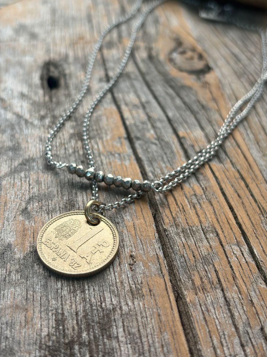 Limited Edition 1982 Gold WORLD CUP Espana / Authentic Coin & Silver chain / COMBO