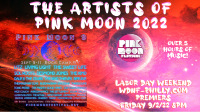 Poster for Pink Moon 2022 music festival with vibrant cosmic theme and event details.
