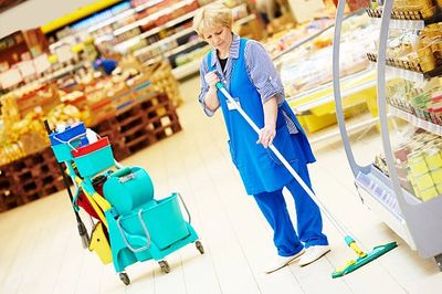 Cleaning grocery stores, markets, restaurants, and locations that have food.