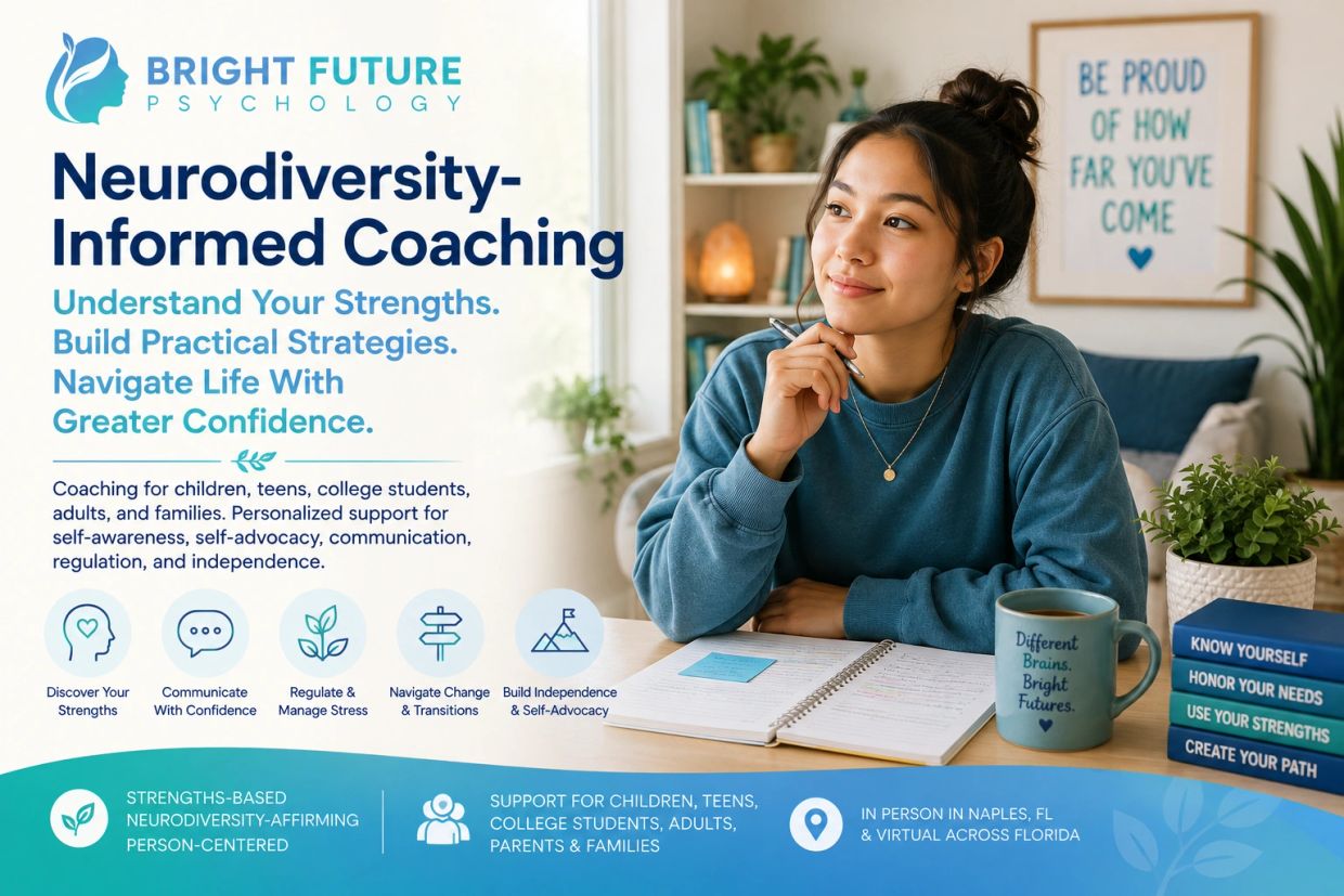 Young adult planning and reflecting at a desk, representing neurodiversity-informed coaching focused