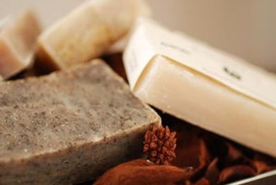 Close-up of natural soap bars.