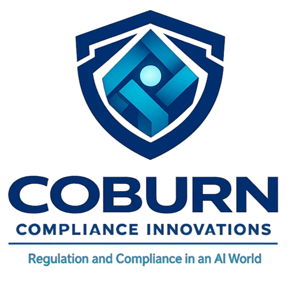 Logo of Coburn Compliance Innovations with a blue shield and geometric design.