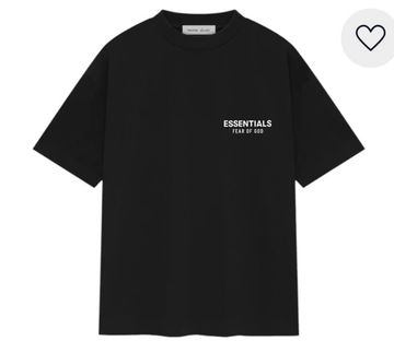 Black Essentials Fear of God t-shirt with white text.