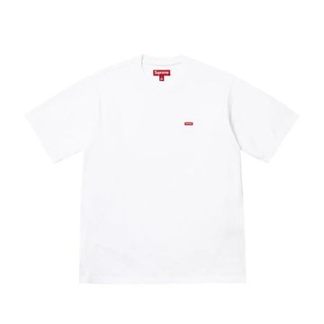 White Supreme T-shirt with a small red logo.