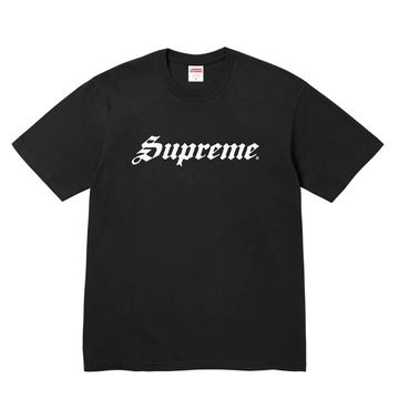 Black t-shirt with Supreme logo.