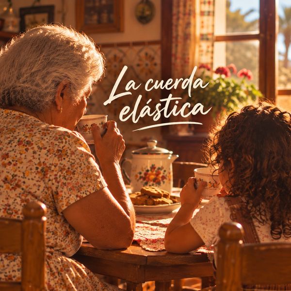 Abuela y nieta compartiendo té en casa.