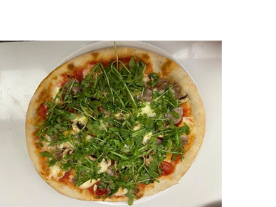 Sotto Bosco: Cherry tomato sauce, smoked mozzarella, sausage, mushroom, chili flakes, arugula