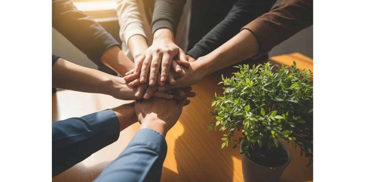 Small business team joining hands — ElleTree HR support that grows with you.