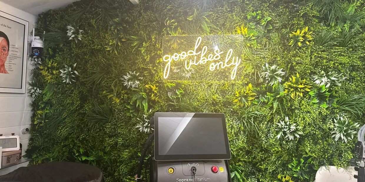 Salon equipment with neon sign