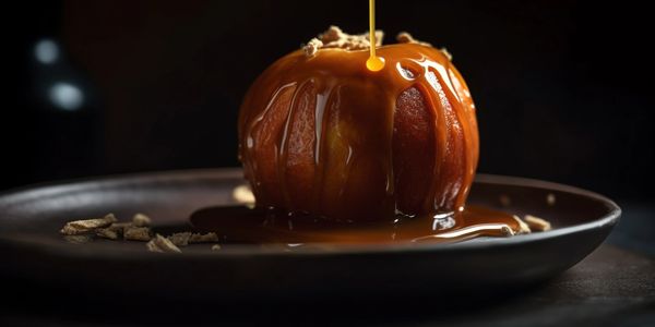 caramel sauce amber over apple

