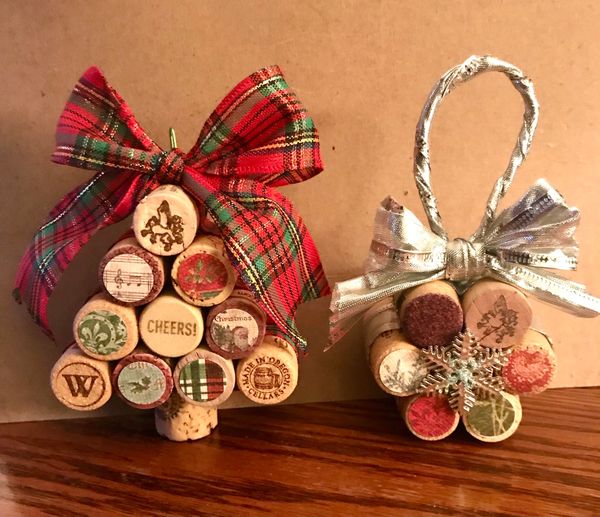 Handmade wine cork ornament set. 
