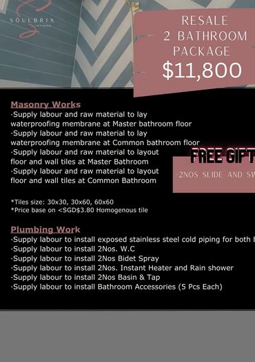 Resale package for 2 bathrooms including masonry and plumbing work at $11,800.