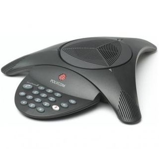 Polycom conference speakerphone with keypad.