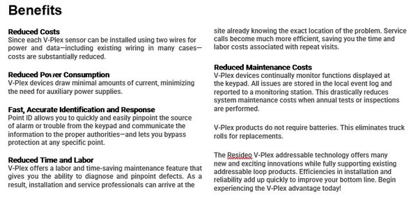 Benefits of V-Plex: reduced costs, low power, fast response, less labor, and maintenance savings.
