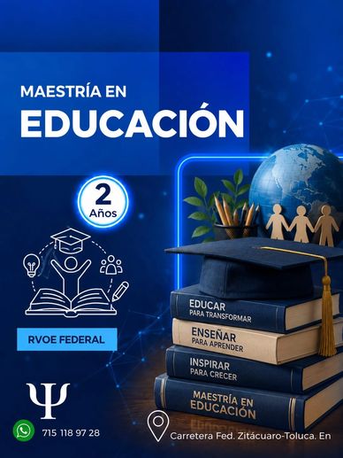 Promotional poster for a 2-year Master's in Education program with key themes of educating, teaching, and inspiring.
