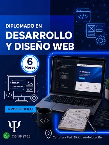 Diploma in web development and design with 6 months duration, including coding and site planning.