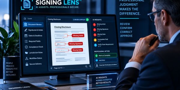 Man reviewing digital document with AI assistance on screen.