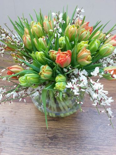 Tulip glass bowl arrangement. 