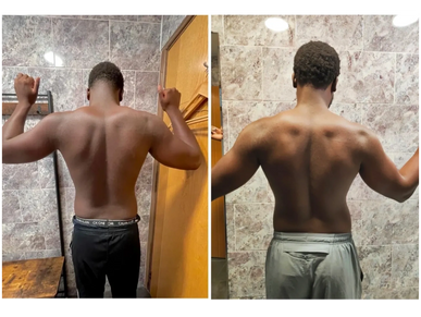 before and after picture of muscle growth body transformation
