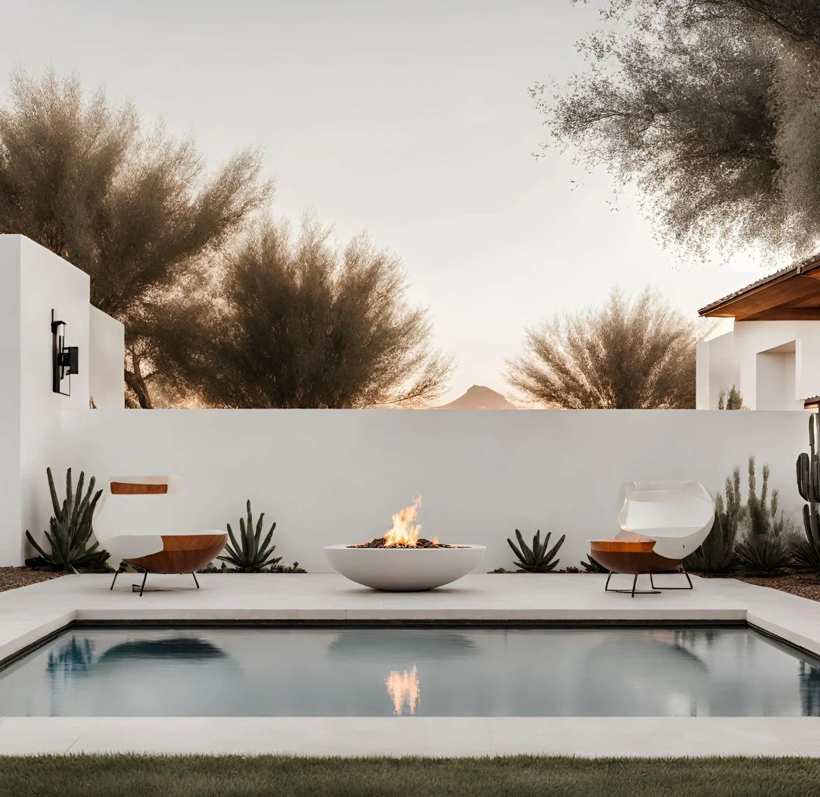 Custom built pool with fire pit