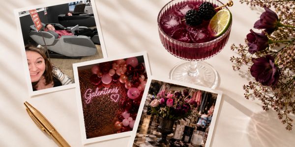 Photos and a cocktail celebrating Galentine's Day.