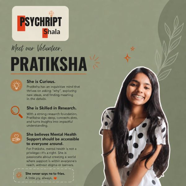 Volunteer Pratiksha is passionate about mental health and research.