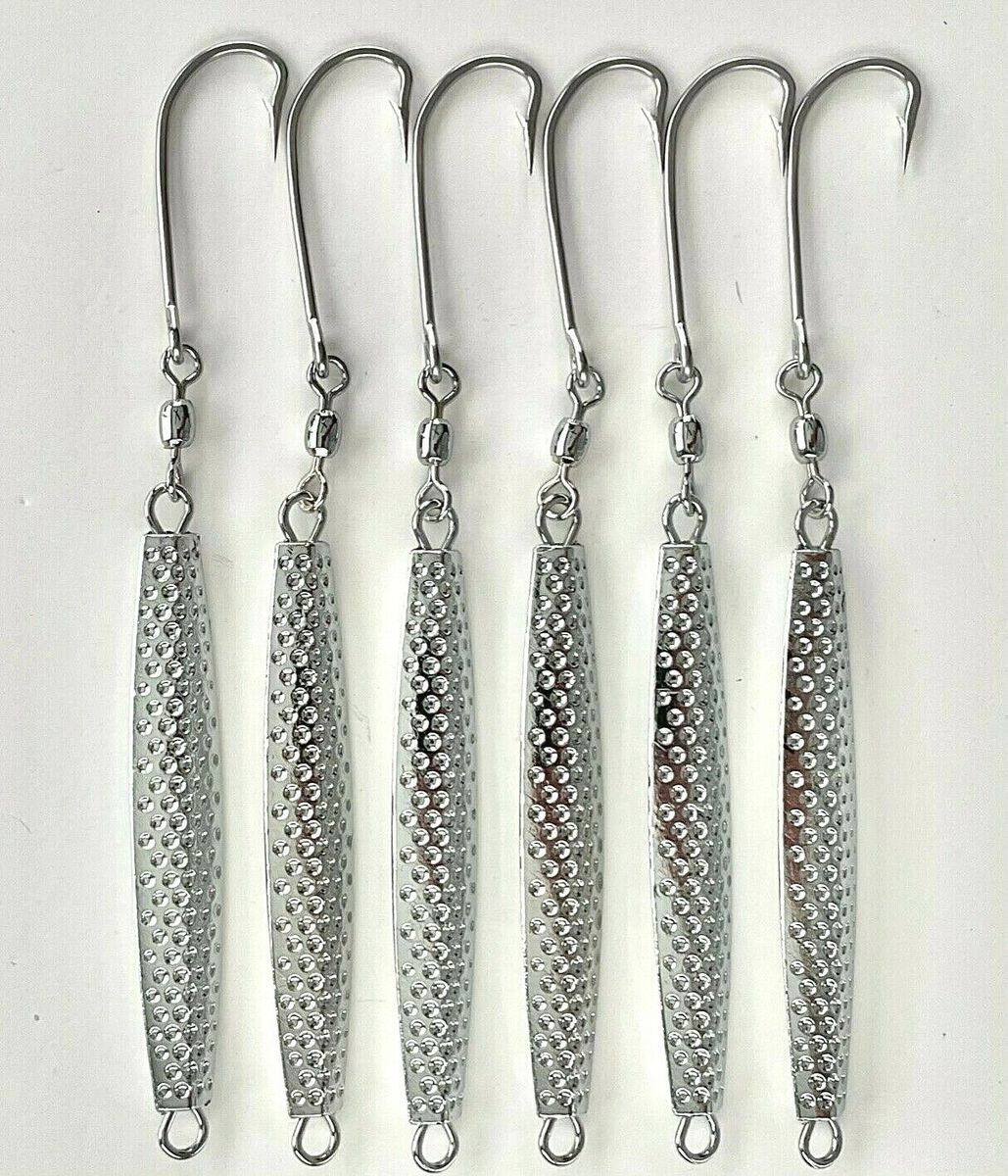 6 New Bluefish-Stripers A-27 Ava Chrome Hammered Diamond Jigs 3 oz
