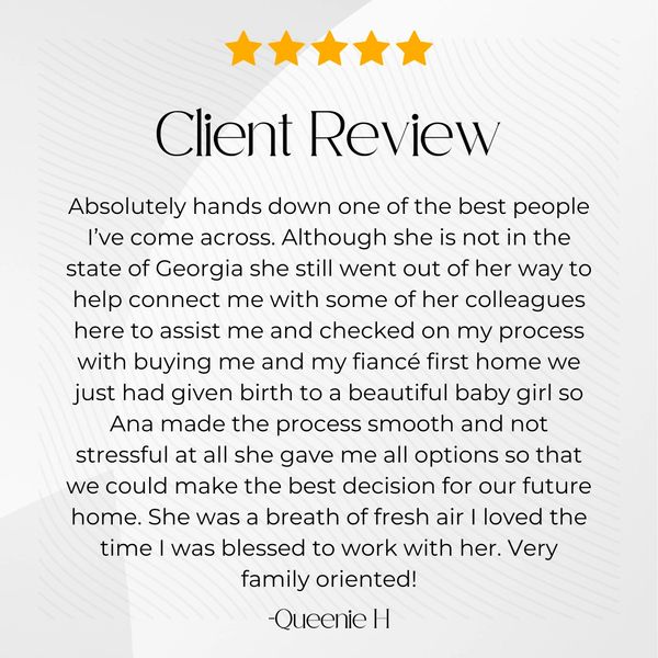 5 star client review helping Quennie the customer with relocation to Georgia.