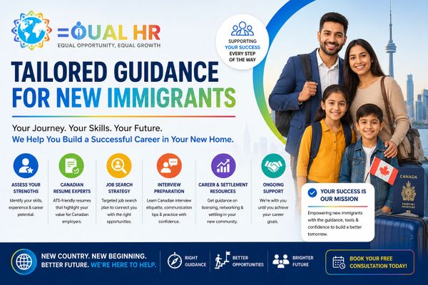 Family of immigrants with Canadian flag and tailored guidance for new immigrants.