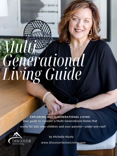 A woman smiling with text about a Multi Generational Living Guide.
