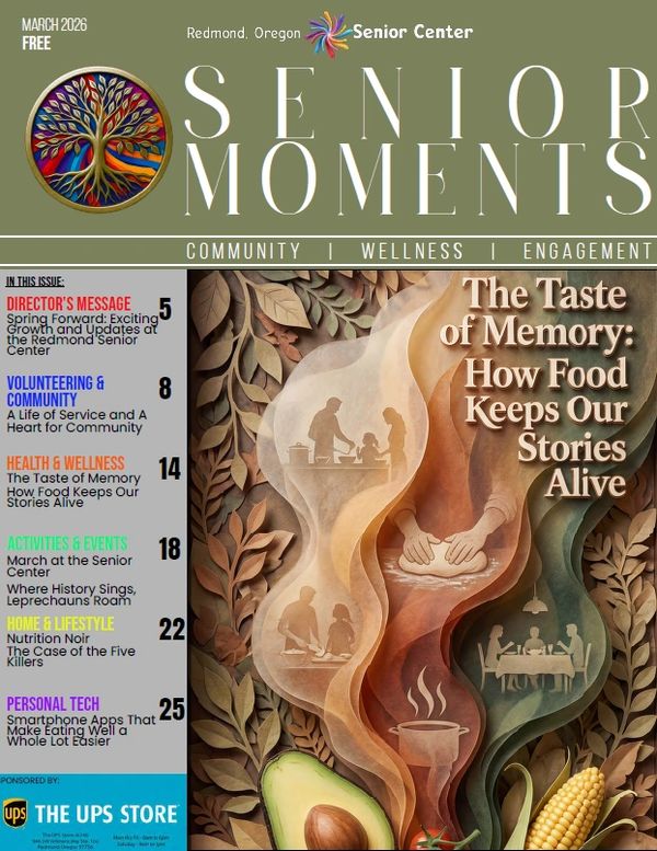 Cover of Senior Moments magazine, March 2026 issue, focusing on food and memory.