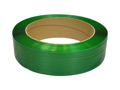 Polyester strapping roll for pallet strapping and industrial load containment