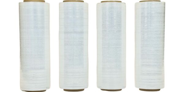 Hand stretch wrap, manual pallet wrap, and shrink wrap film used for securing pallets and shipping