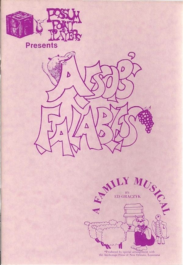 Cover of 'Aesop's Fables,' a family musical by Ed Graczyk, with playful purple illustrations.