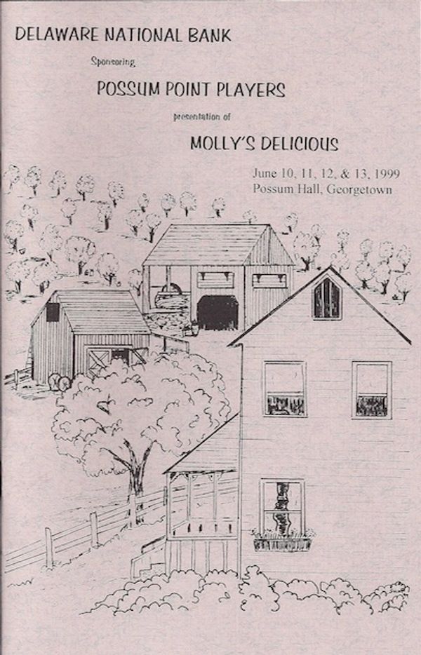 Illustrated flyer for a 1999 play production titled Molly's Delicious by Possum Point Players.