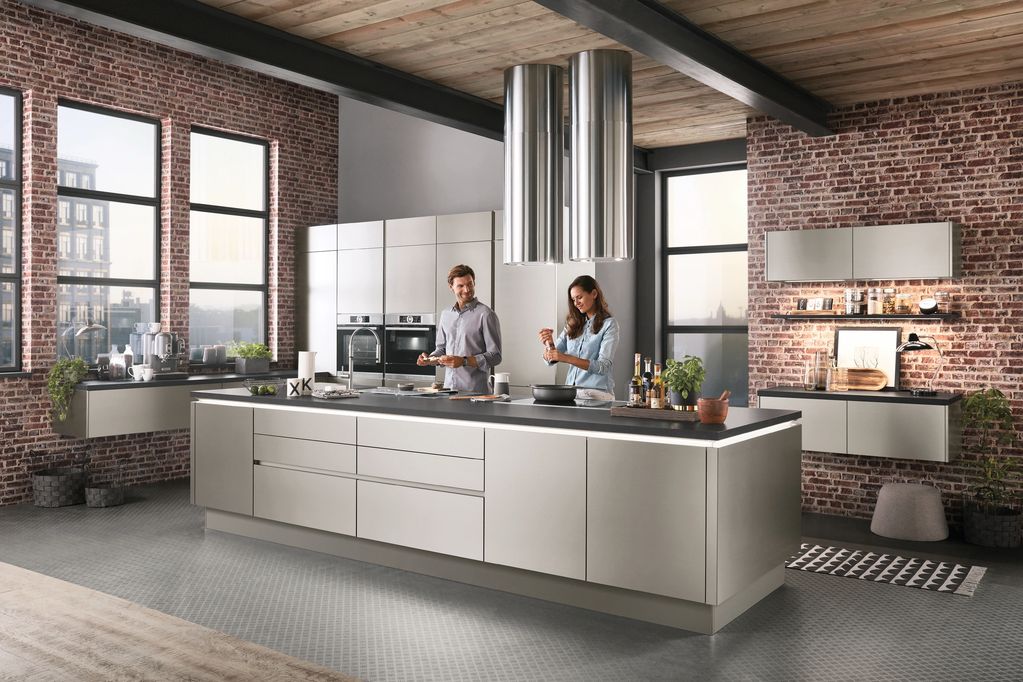 Nobilia Line-N handleless Inox Brushed Steel industrial style kitchen