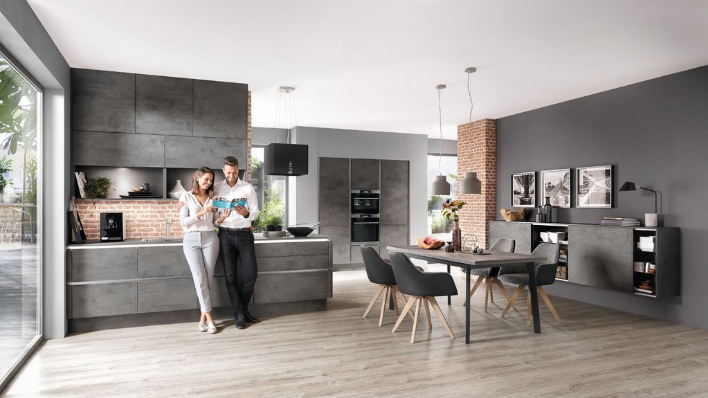 Nobilia Line N handleless Riva concrete slate grey kitchen
