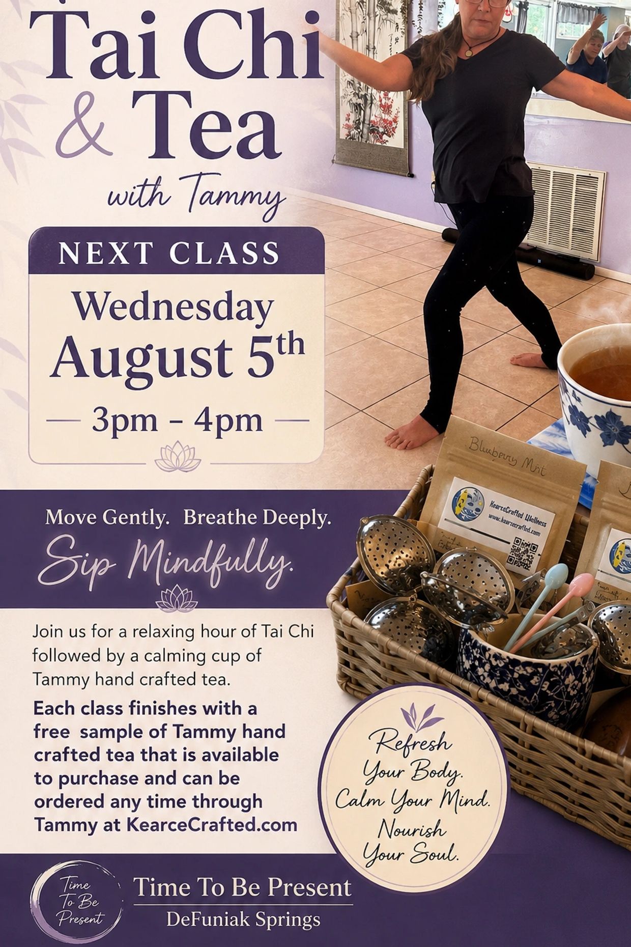Wednesday 5th August | 3:00 PM

Join Tammy for a relaxing afternoon of Tai Chi, mindful movement, an