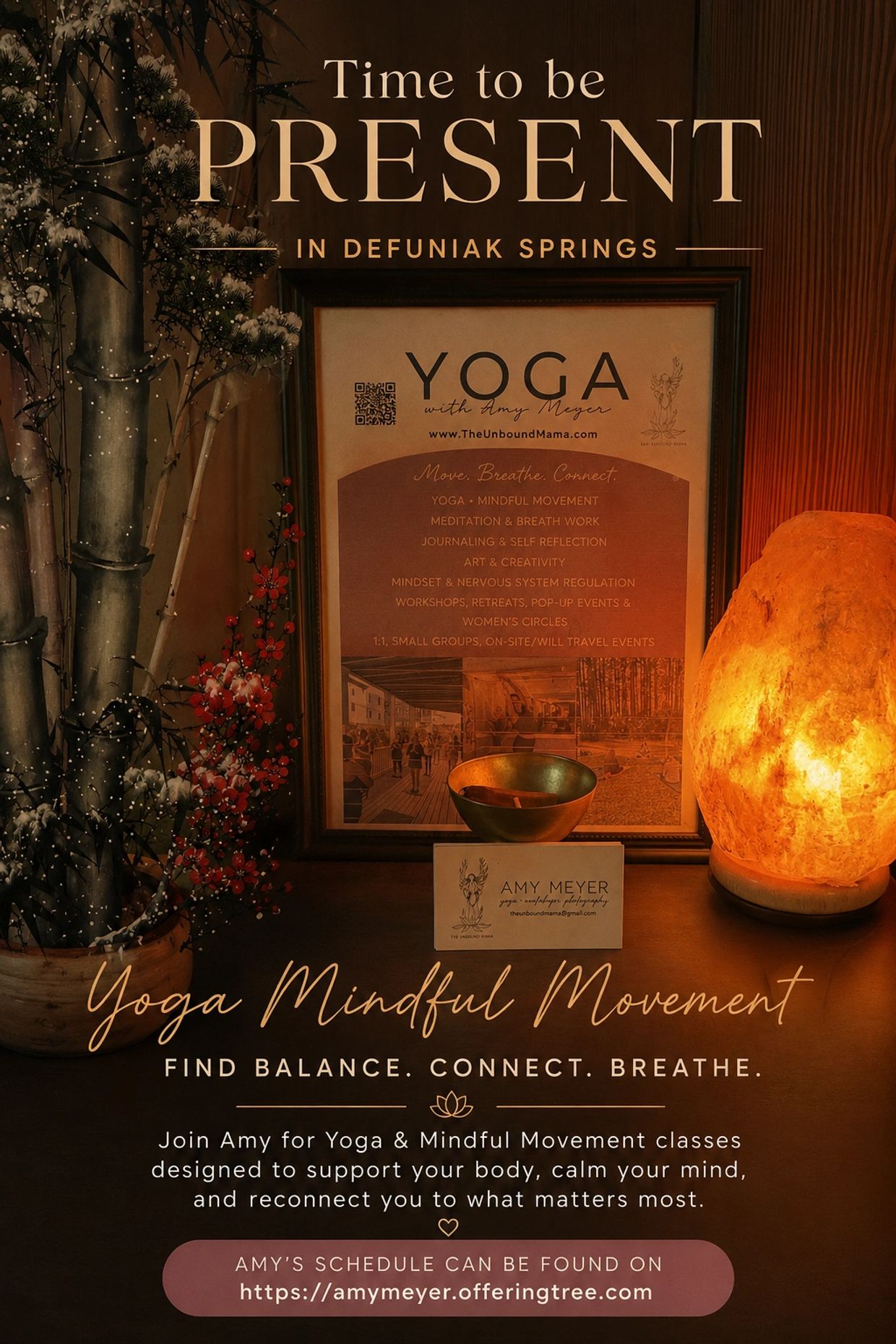 Yoga and mindful movement classes in DeFuniak Springs with Amy Meyer.